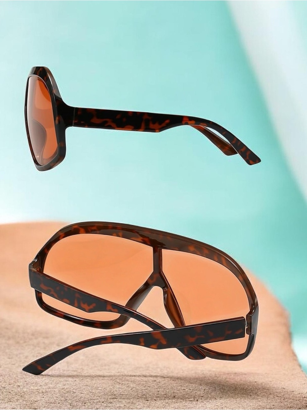 Oversized Tortoiseshell Amber Lens Sunglasses - Brown - Picture 6 of 8